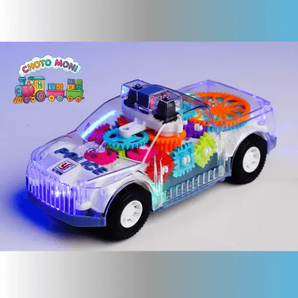 Unbreakable Transparent Police Car Toy for Kids with LED Lights & Battery